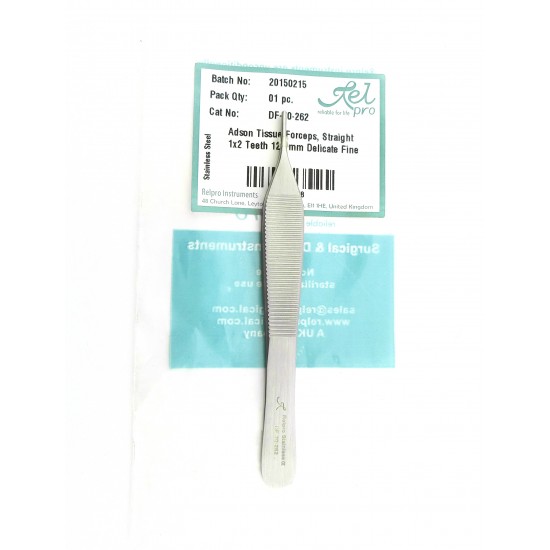 Adson Delicate Tissue Forceps Fine (1×2 Teeth) Straight 12 cm